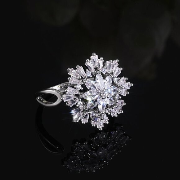 💞Sweet Snowflake Zircon Lovely Dainty Flower Rings For Women, MARR9046 - Picture 4 of 5